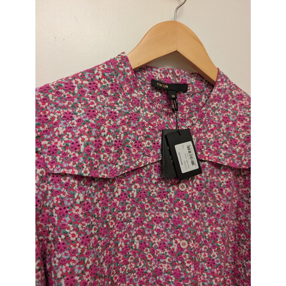Maje Paicy Floral-Print Balloon-Sleeve Jumpsuit Tie Waist Embroidered Eyelet NWT - Picture 8 of 9
